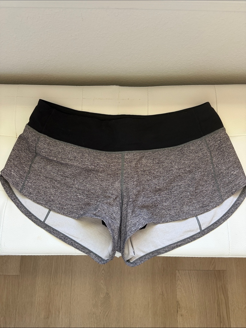 lululemon athletica Gray Speed Up Shorts with Black Waistband